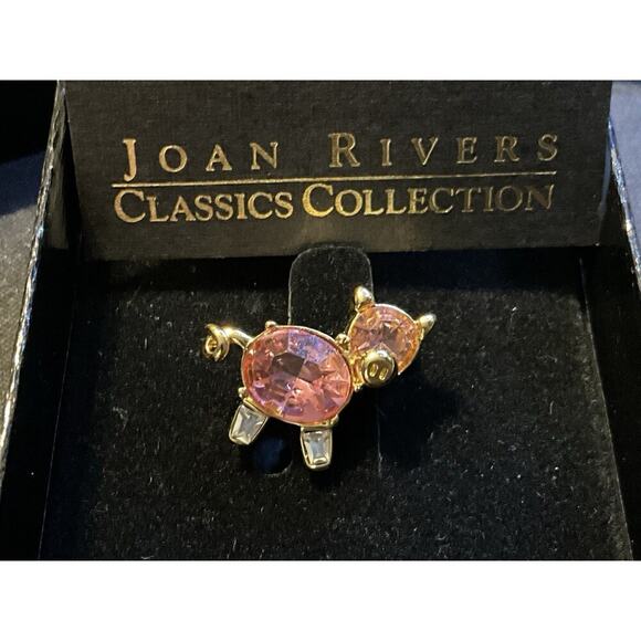 Joan Rivers Small Cute Pink Crystal Stone Pig Animal Brooch